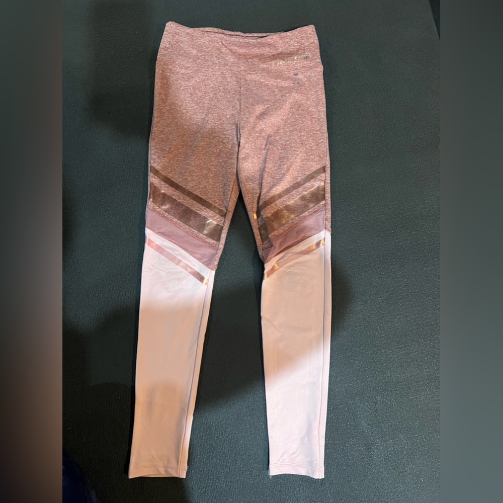 EUC JUSTICE Girls two-tone pink leggings sz 12 *see photo of ink stain at waist